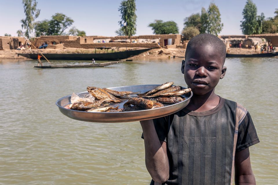 Les paysages, Mali Afrique Mandé rivière Niger enfant poisson grillade commerce marchand