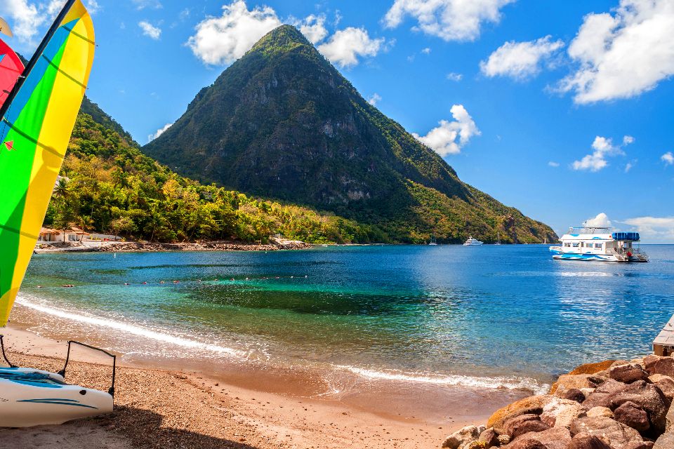 The Pitons , A view of the two Pitons , St Lucia