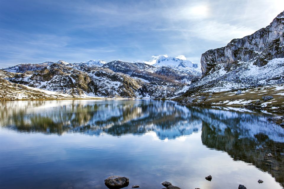 Les paysages, asturies, covadonga, lac, montagne, espagne, europe, ercina, neige, hiver
