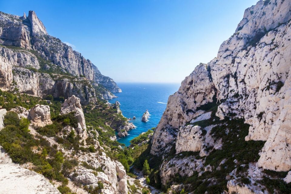Blick von der Route des Crètes, Die Calanques zwischen Marseille und Cassis, Die Küsten, Cassis, Provence-Côte-d'Azur