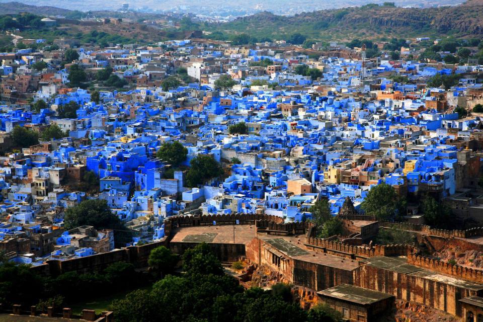 Asie, Inde, Rajasthan, Jodhpur, ville, bleue, maison,