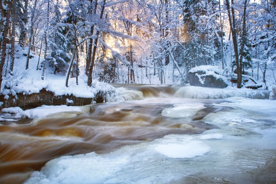 estonie, europe, cascade, eau, neige