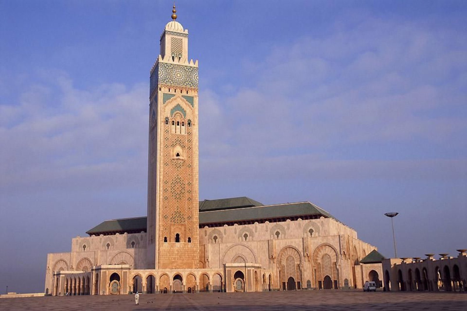 The Hassan II mosque, the largest mosque in Morocco and the 5th largest in the world, is built right on the sea.