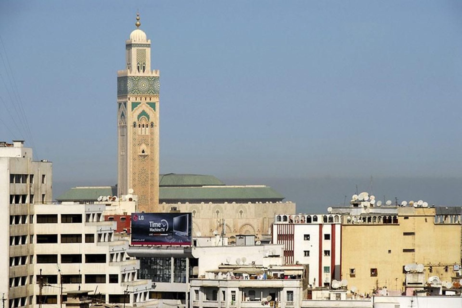 The minaret emits prayer calls, which can be heard throughout the city