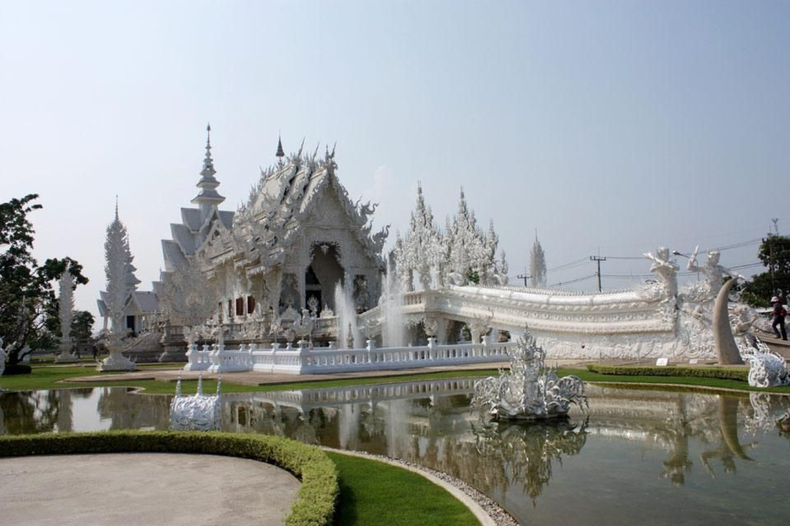This temple, also known as the 'White Temple', stands some 8 miles south of Chiang Rai.