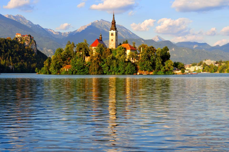 Europe, Slovénie, Bled, lac, montagne, ciel, île, St Marys, église,